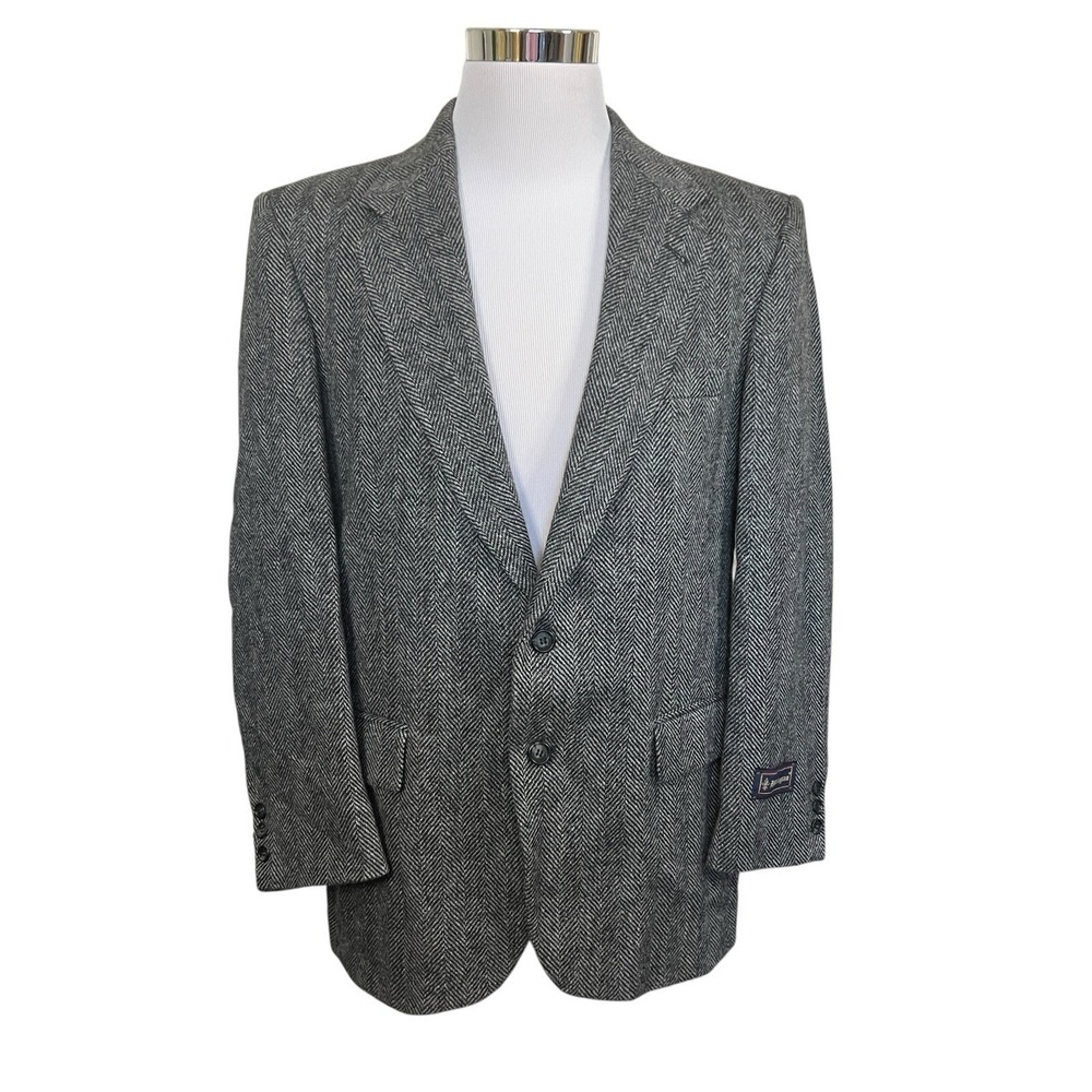 Barrington Men's‎ Tweed Sport Coat Blazer Two Button Grey Herringbone Wool 42R